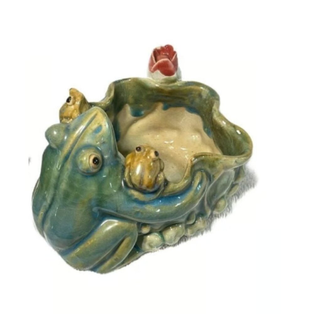 Green Glazed Frog Planter Pot